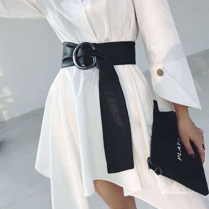 Ceinture pour chemise longue pour femmes, large à la taille, à la , vêtements, décoration, manteau dames, collection automne-hiver cuir synthétique polyuréthane noir