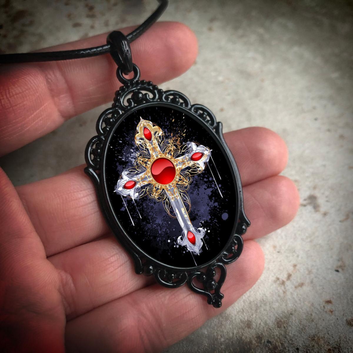 Gothic Vampire Owl Cameo Necklace Women Men Pagan Witch Jewelry Accessories Blood Owl Glass Charm Rope Chain Choker