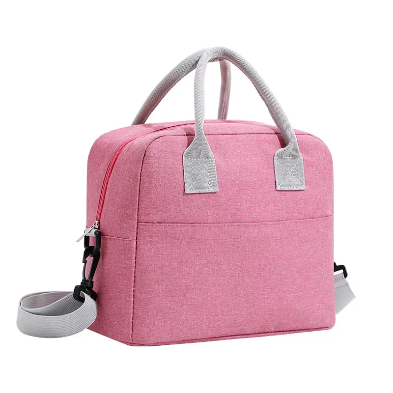 Portable Lunch Bag Cooler Tote Hangbag Picnic Insulated Box Canvas Thermal Food Container Men Women Kids Travel Lunchbox: Pink