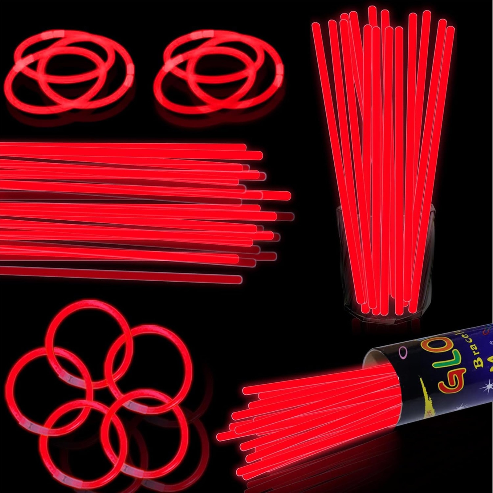 100 Uds. Palillos luminosos coloridos fluorescentes brillantes oscuros DIY pulsera collar barra luminosa decoración del banquete de boda de cumpleaños: Rojo