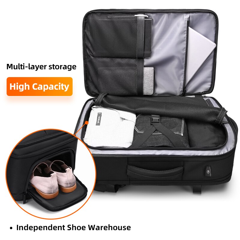 Rowe heren grote capaciteit meerlaagse rugzak usb-oplaadbaar waterdicht 17.3 inch computertas kan schoenen opbergen reistas