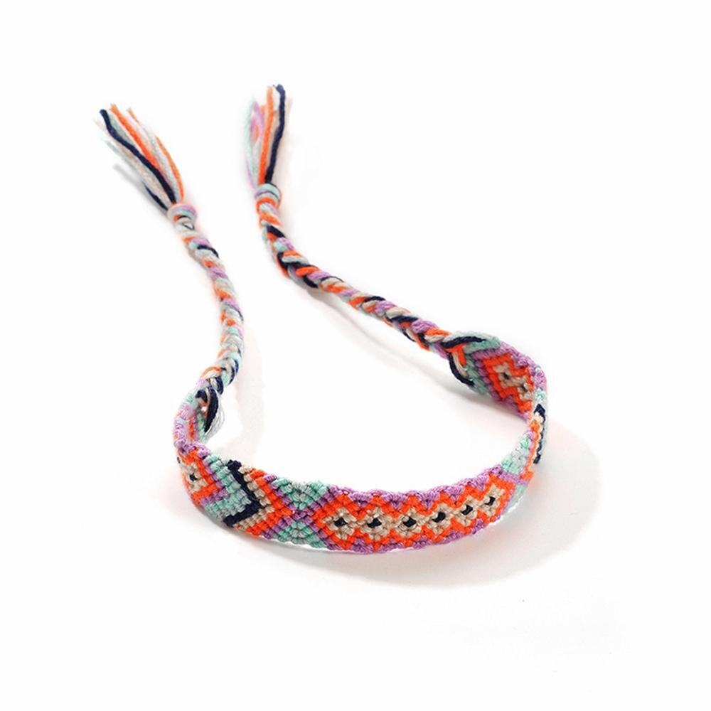 Boho pulseira de tecido artesanal arco-íris sorte amizade pulseiras pulseiras para mulheres boho franja corda trançado jóias presente: Orange Beige