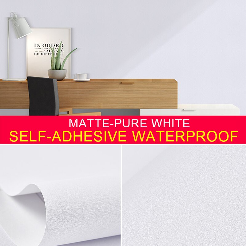 60CM*5M Solid Matte PVC Vinyl Self Adhesive Wallpaper Sticker For Walls DIY Waterproof Wall Sticker Home Decor Films PVC Sticker: White / 3m X 60cm