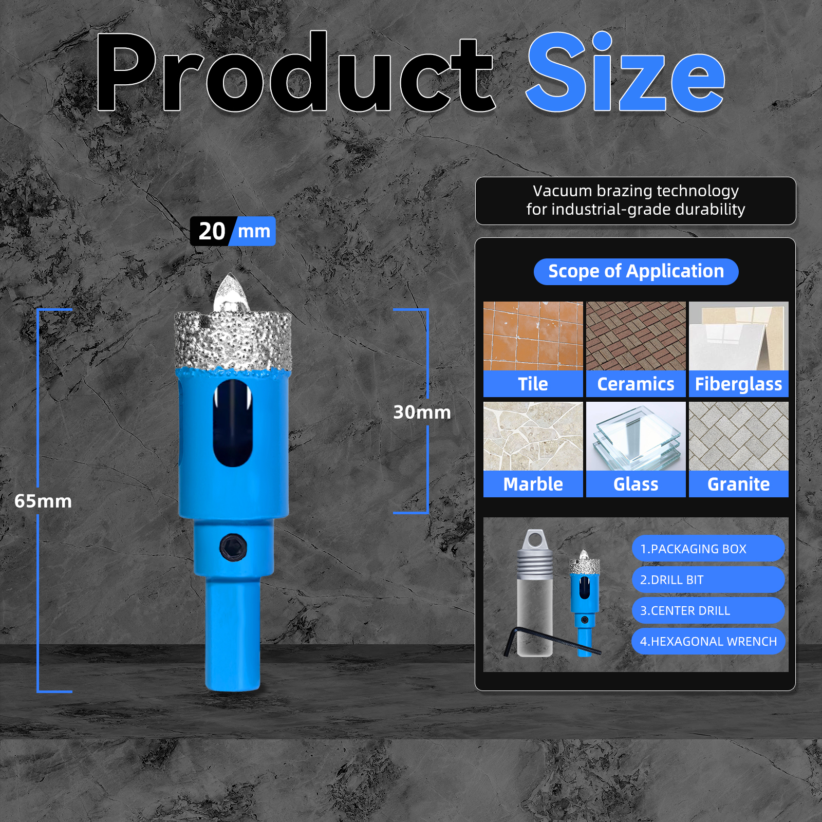 Juego de brocas de diamante de 18-68MM, sierra perforadora para azulejos de cerámica con taladro de posición para vidrio, mármol, granito, piedra, porcelana, 1 Uds.: Oro