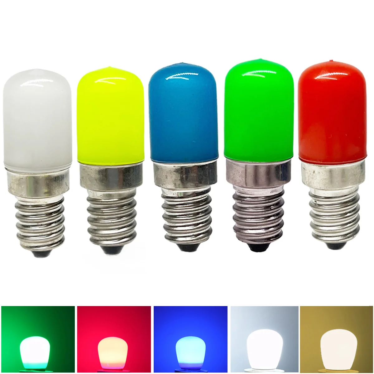 1 pièces coloré T18 Mini E14 E12 LED ampoule réfrigérateur lumière 2W rouge vert bleu jaune blanc froid lampe AC 85-265V pour congélateur