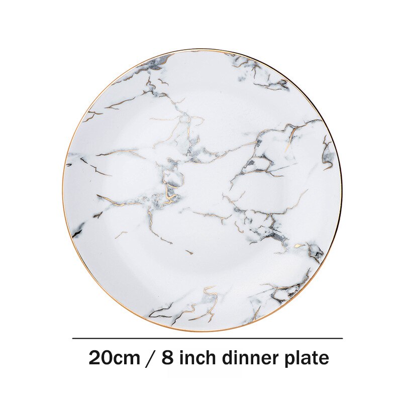 Juego de vajilla de piedra marmoleada, Taza de cerámica dorada, plato de cena, platos de Pasta, juego de té de la tarde, ensalada, plato de postre, 8/10 pulgadas: 8 inch plate