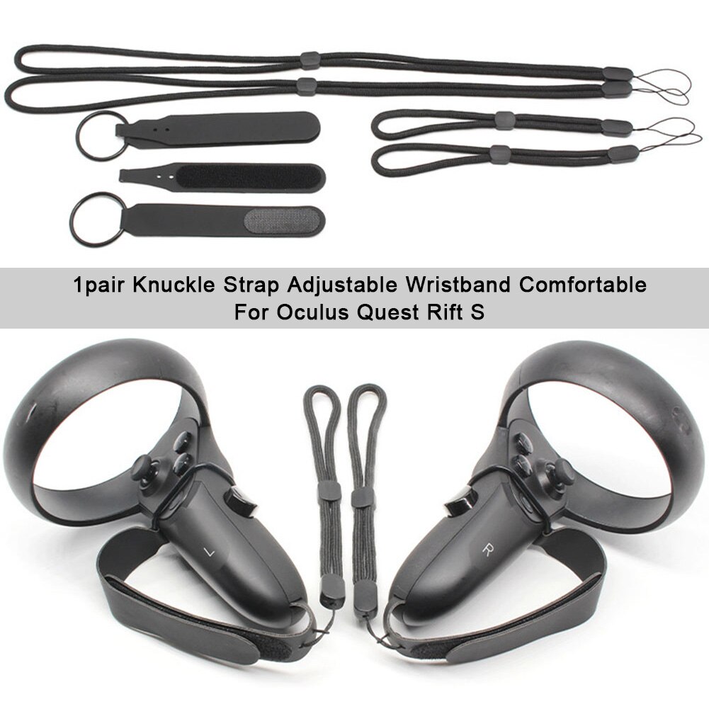 1pair VR Headset Knuckle Strap Non Slip Black Wear Resistant Comfortable Adjustable Wristband Touch Controller for Oculus Rift S