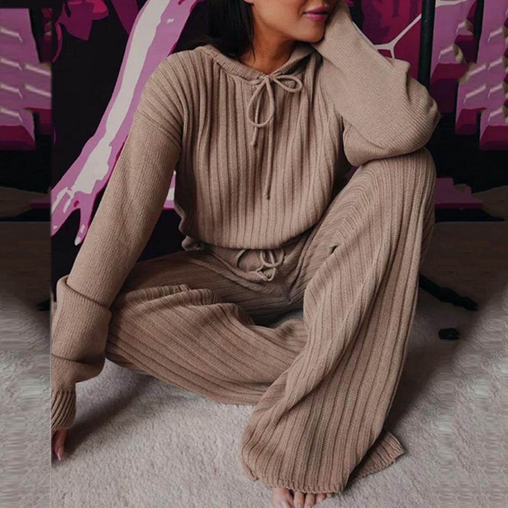 Survêtement Vintage pour femmes, surdimensionné, tricoté, longueur au sol, Streetwear élastique, automne hiver