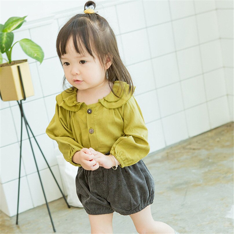 Zoete dubbellaags bloemblaadje kraag shirt baby meisjes lange mouw blouse Katoenen tops kinderen Baby Meisje Kleding 0-24 m: Green / 6m