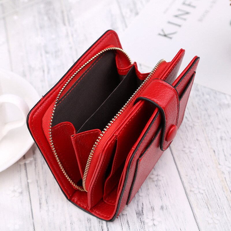 Women Wallets Luxury Brand Red Black Small Mini Coin Purse Hasp Card Holder Lady Wallet Zipper Female Leather Buckle