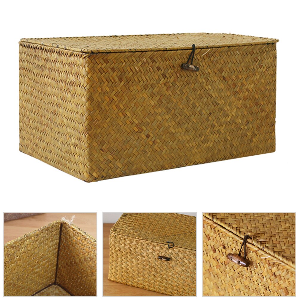 Bamboo Woven Storage Basket With Lid With Lock Storage Clothes Sundries Toy Storage Box Organizer Wicker Material