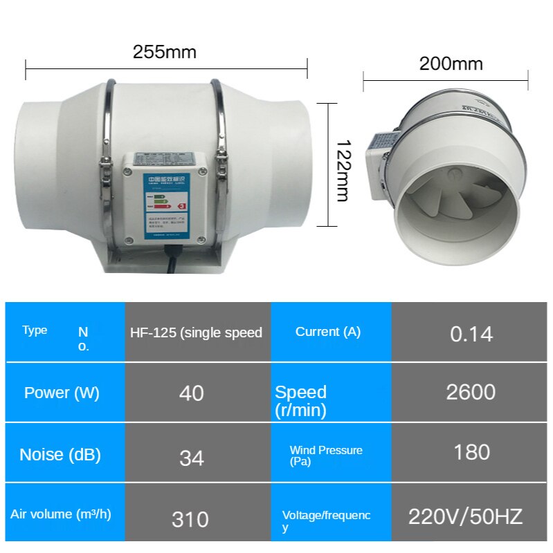 5Inch 220V Ventilator Thuis Stille Inline Pijp Duct Fan Badkamer Extractor Ventilatie Keuken Wc Muur Luchtreiniging