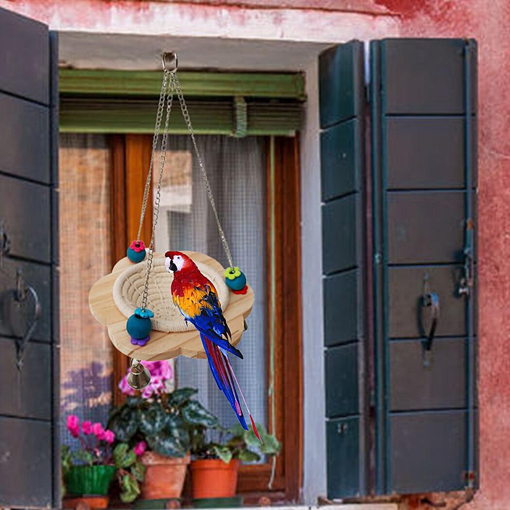 Handmade Wood Bird Nest Multipurpose Hanging Cave Bird House Swing Toy for Parrots
