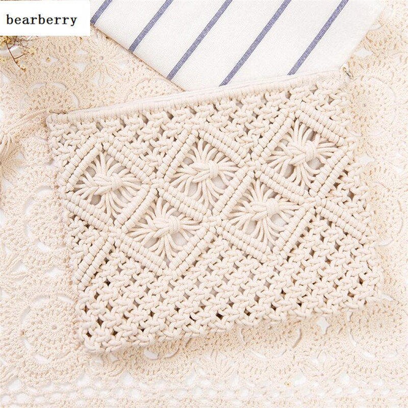 Vrouwen Hollow Out Clutch Bags Kwastje Strand Tassen Handgemaakte Kont Bericht Tassen Mn583: WHITE