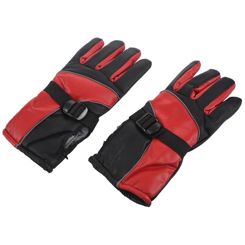 Lithium Battery Charging Electric Heating Gloves Heating Gloves Winter Outdoor Sports Waterproof Gloves Red US Plug