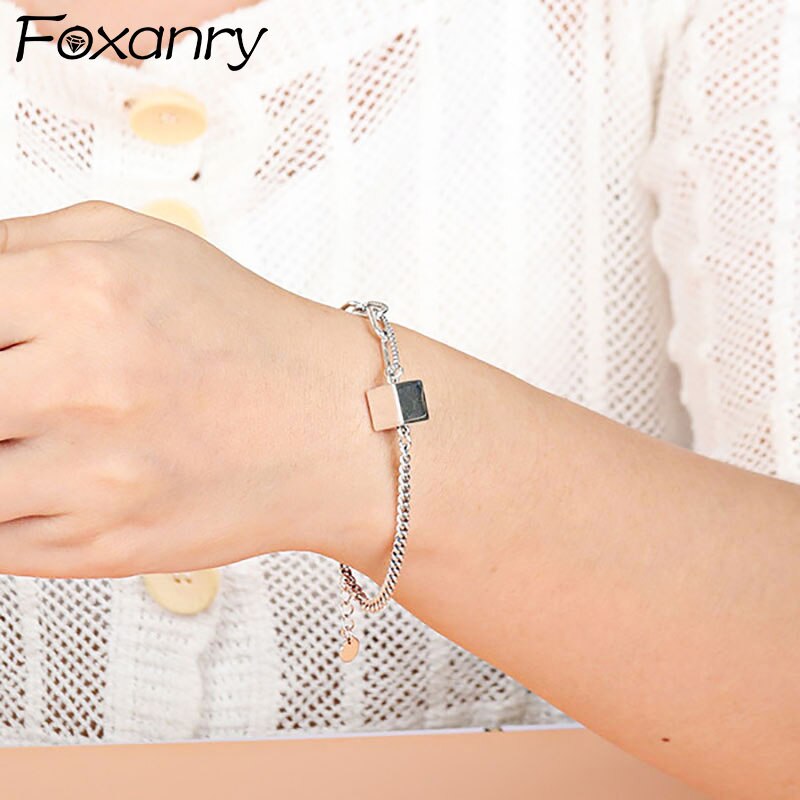 Foxanry Vintage Punk 925 Sterling Silver Chain Brcacelet for Women Simple Geometric Handmade Party Jewelry Gitfs