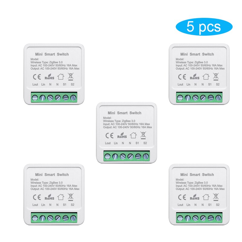 Tuya Smart ZigBee Light Switch Module Smart Home Automation DIY Breaker Supports 2 Way Control, Work with Alexa Google Home: 5pcs