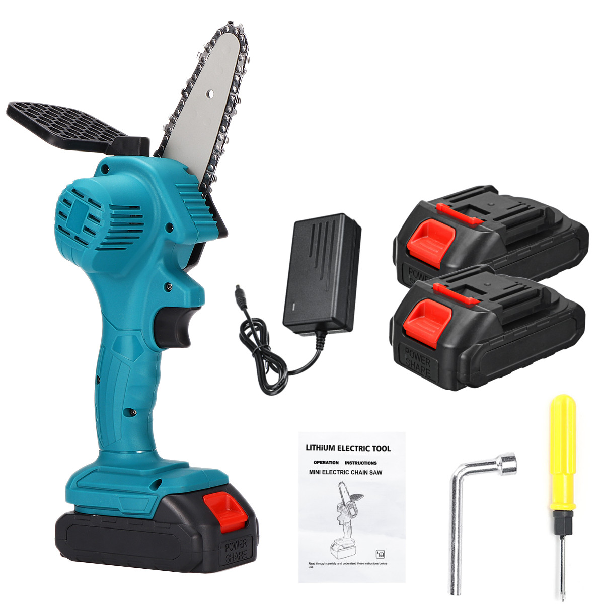 3000W 88VF 4 Inch Mini Electric Saw Chainsaw Garden Tree Logging Saw Woodworking Tools Wood Cutters with 2 Batteries