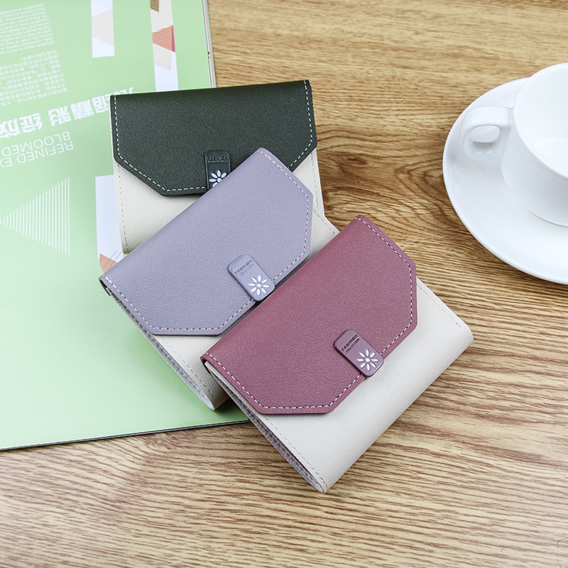 Kleine schattige dames korte portemonnee kleur bijpassende meisjes portemonnee multi-card studententas pu munt portemonnee