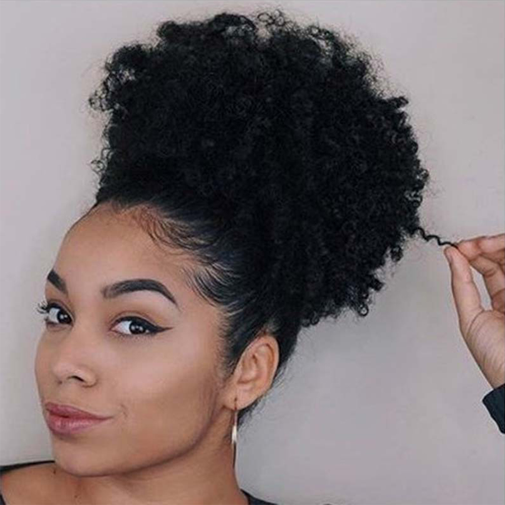 Coleta sintética Afro Puff con cordón, pelo corto Afro Kinkys, extensión de moño Afro rizado, postizos de gran tamaño, 10 pulgadas