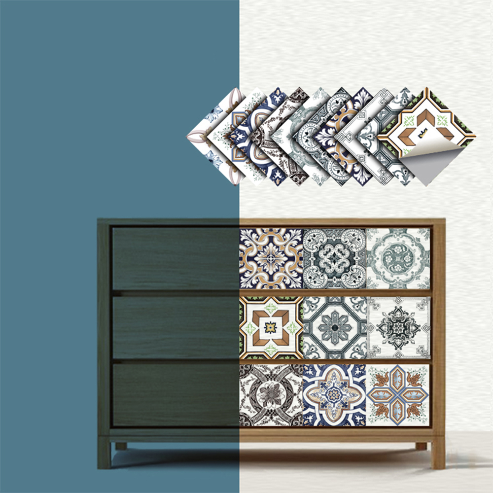 Tile Sticker Bathroom Kitchen 3D Wallpaper Waterproof Self-adhesive PVC 3D Wall Stickers Home Wall Floor Retro Flower Decoration