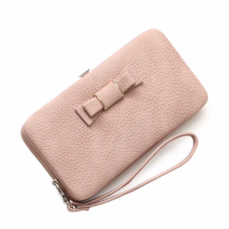 Nuevas carteras clásicas de , cartera para mujer, bolso móvil con lazo, tarjetero largo, bolso de mano de bolsillo, billetera bonita