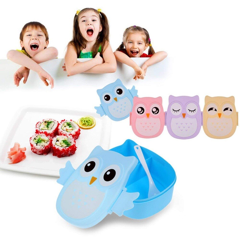 1Pcs Cartoon Owl Shape Lunch Box Food Container Sushi Bento Box With Spoon For Kids School Student Picnic Food Fruit Storage Box