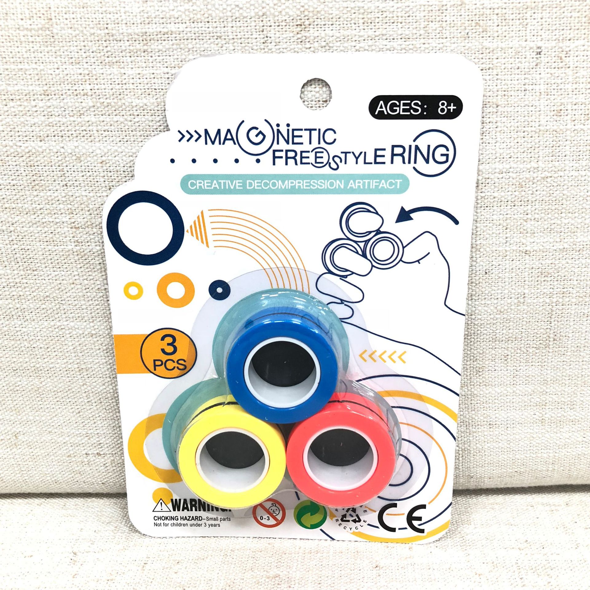 Finger Magnetic Rings Anti-stress Fin Gears Magnetic Rings for Autism ADHD Anxiety Relief Focus Kids Decompression Fidget Toys: Yellow-Blue-Orange