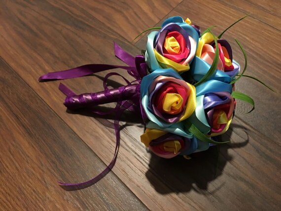 Handmade silk rose gorgeous wedding bouquets Rainbow rose flowers artificial flowers 2017520