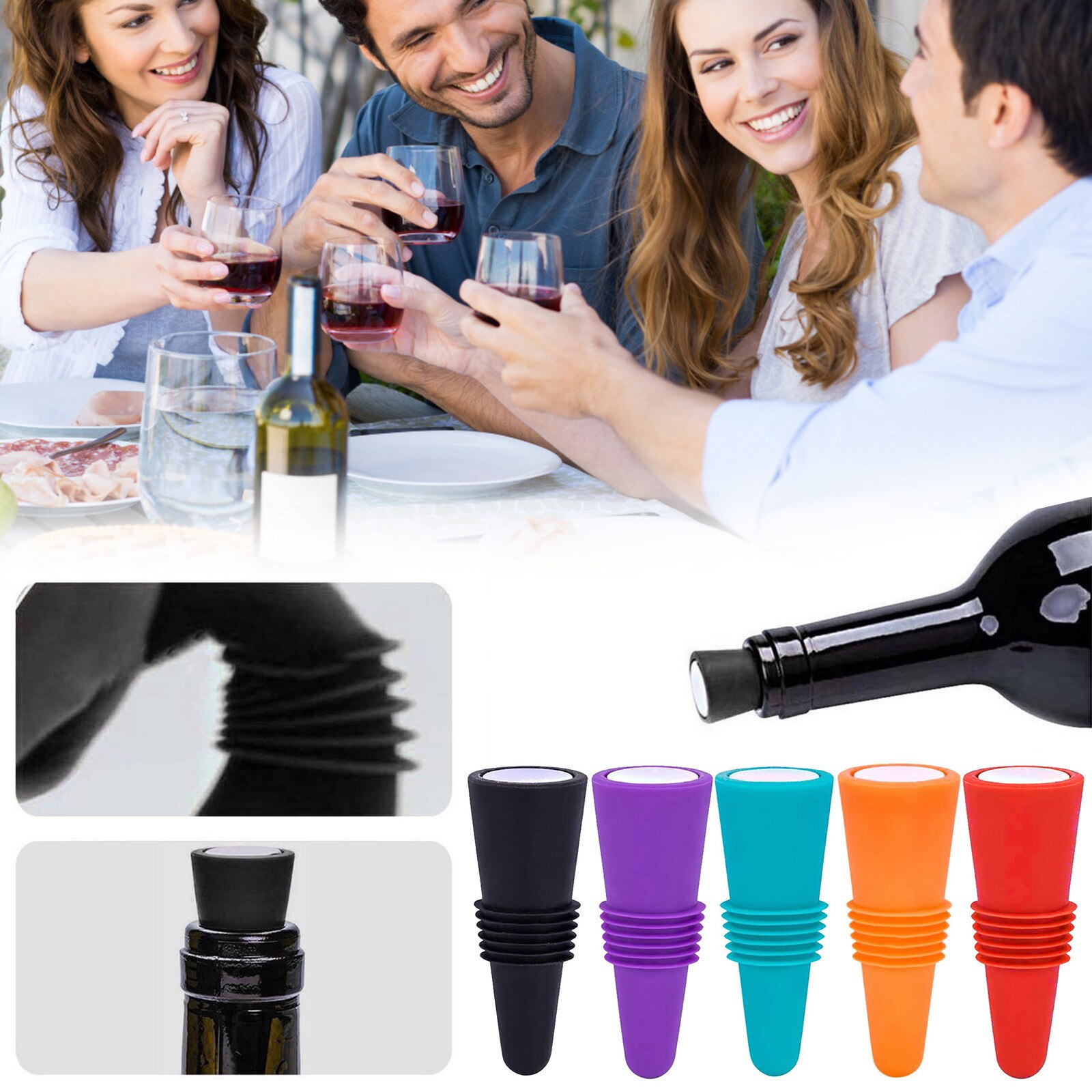 6 Colors Silicone Wine Bottle Cap Leak Proof Champagne Wine Bottles Stoppers Candy Color Reusable Family Bar Supplies