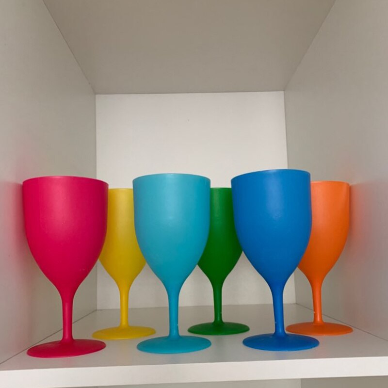 6 Pieces / Set of Plastic Wine Glasses Goblet Champagne Party Picnic Bar Drink Cup Colorful Frosted Cups