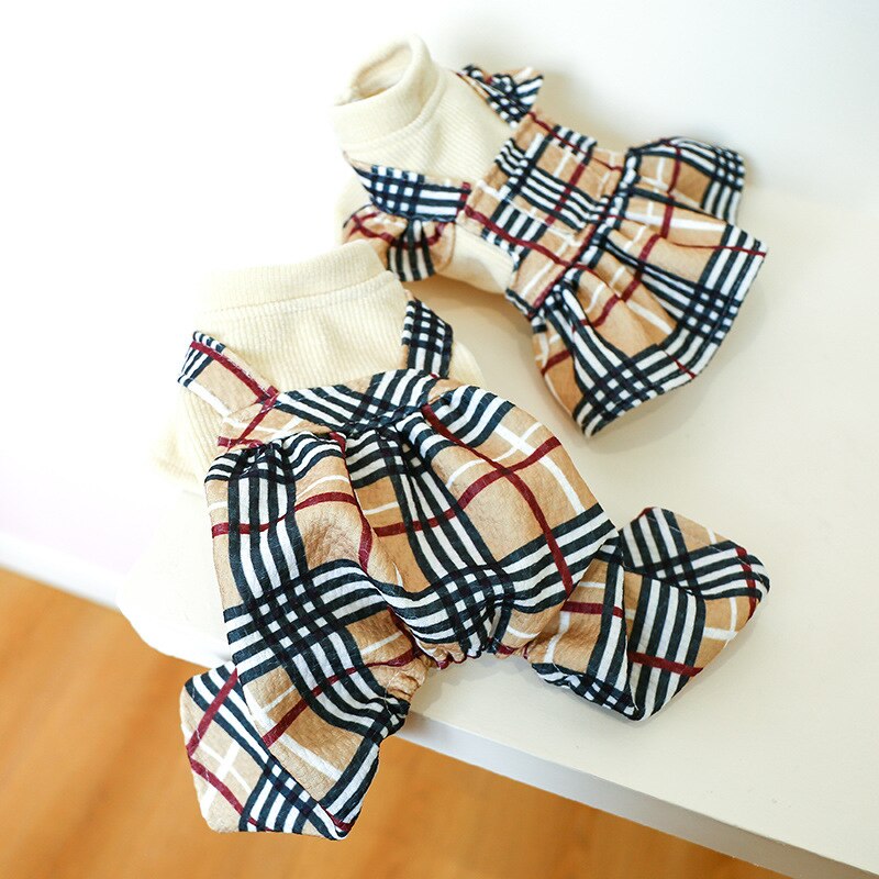 Classic Puppy Coltrui Plaid Jumpsuit Jurk Paar Hond Kat Kleding Teddy Viervoetige Herfst Winter Warm Hond Kleding