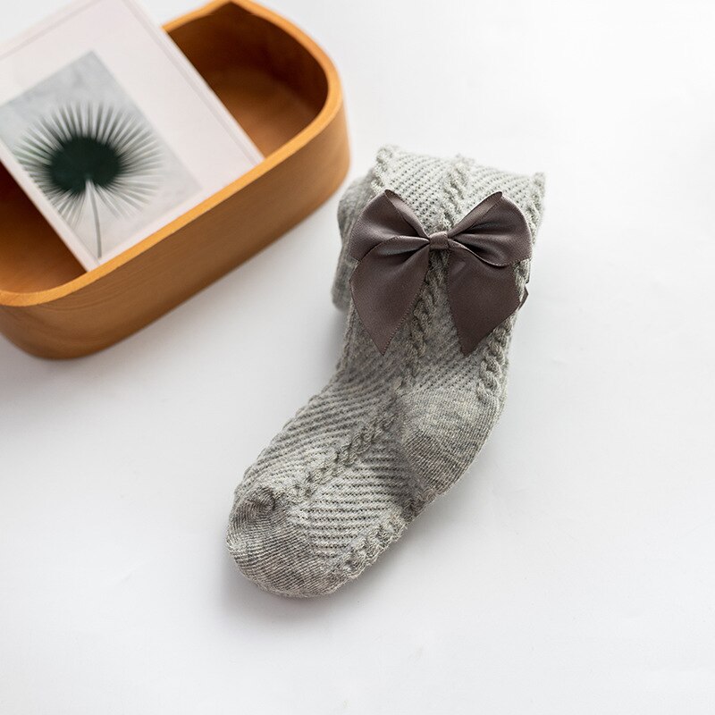 0-6 år baby strumpbyxor sommar mesh tunn bomull leggings rosett stickade vita strumpor barn flickor leggings  kf497: Grå / 2-4 år