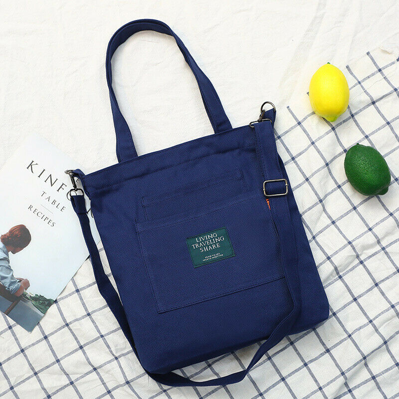 Strapazierfähige damen-studenten-einkaufstasche aus canvas mit karomuster, umhängetasche, damen-einkaufstasche aus leinen: Blau