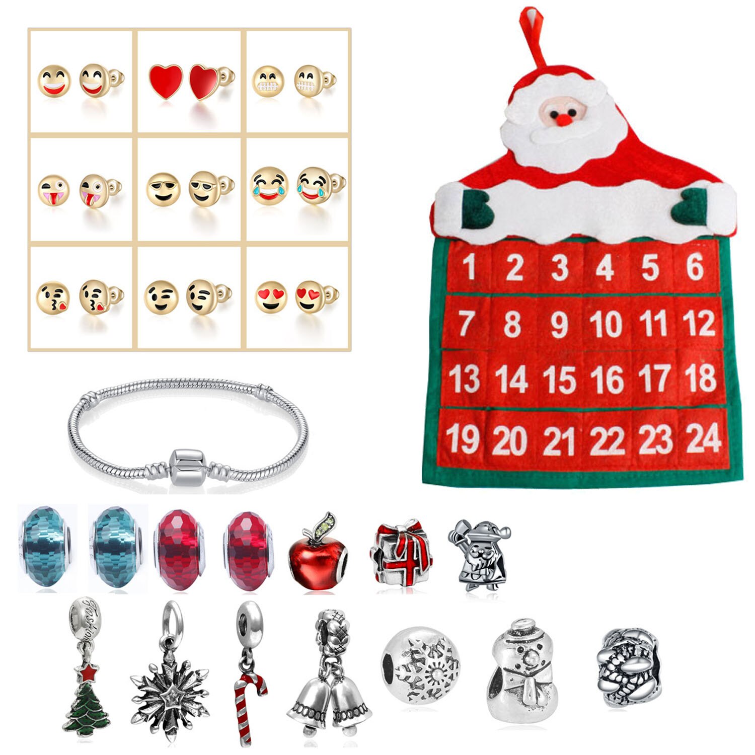 24 dages lommer jul jul adventskalender diy charms armbånd perler ørestikker sæt jul julemand nedtællingskalender