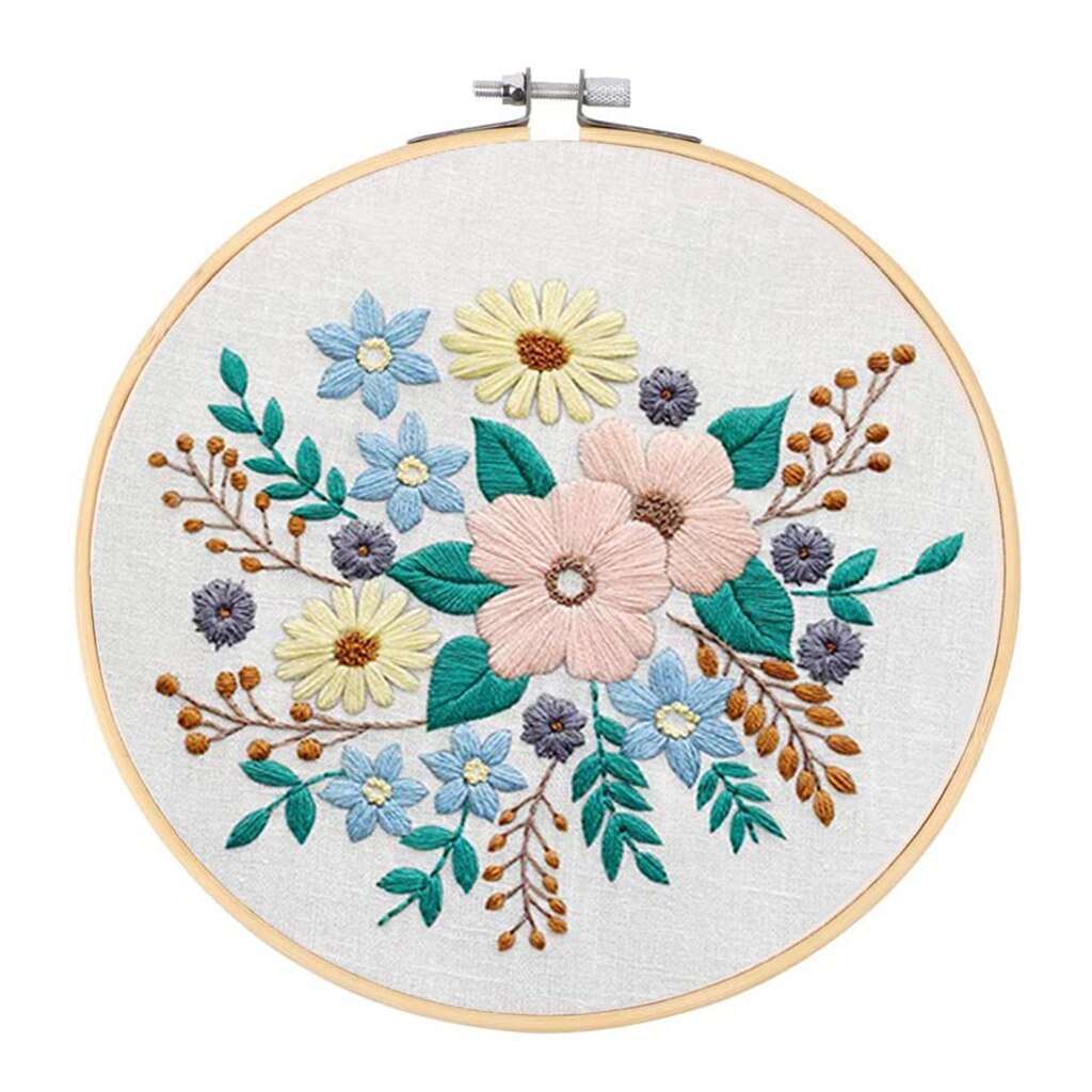 Flower Pattern Needle Thread Sewing Kits with Cross Stitch Hoop, Embroidery