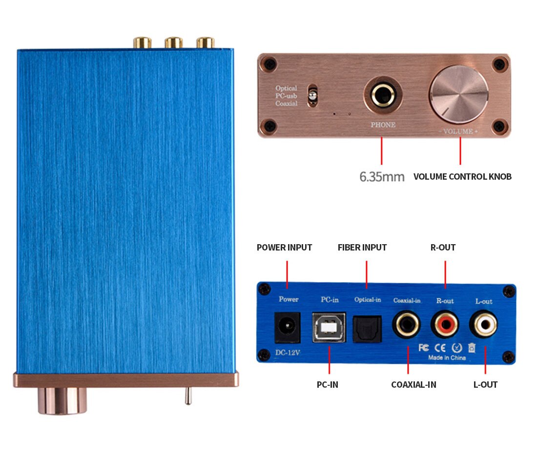 Digitale Audio Decoder Usb Dac Input Usb/Coaxiale/Optische Uitgang Rca/6.35 Mm 192 Khz DC12V Hoofdtelefoon versterker Audio Converter