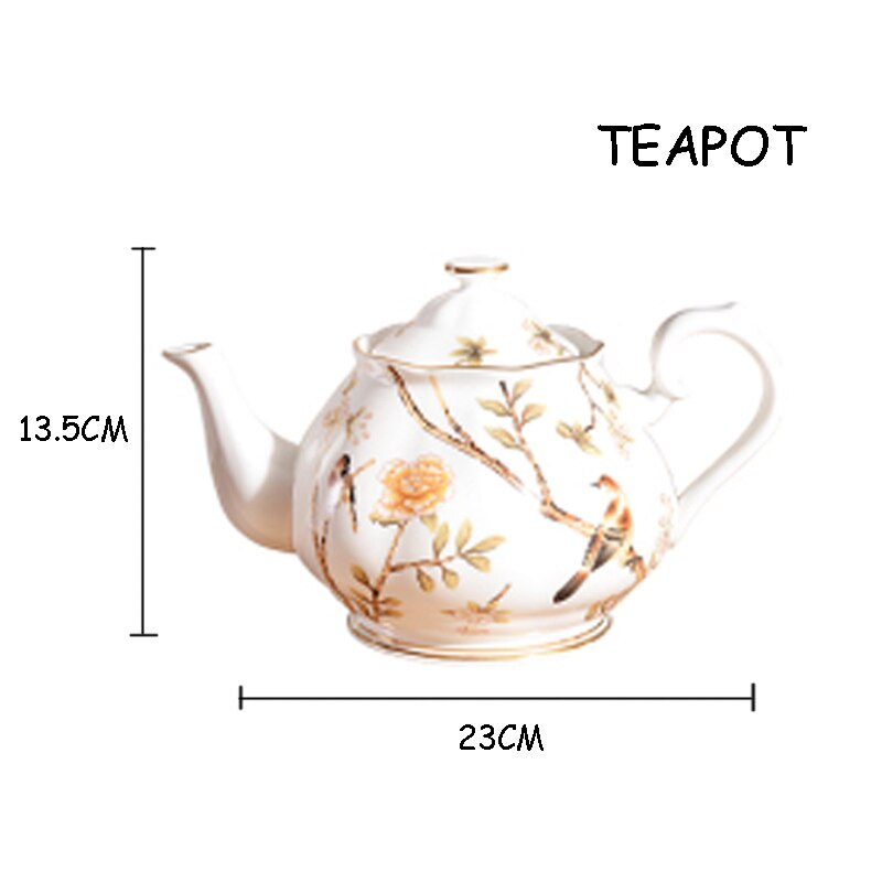 Gyllene sida salladstallrik benporslin porslin verktyg fågelmönster kaffekopp 10 tum platt fat keramisk bricka western servis set: Tekanna