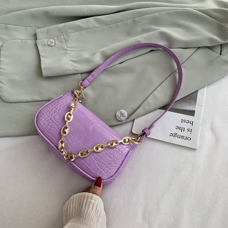 С доставкой krokodille mønster baguette tasker mini pu læder skuldertasker til kvinder kæde luksus håndtaske: Lilla