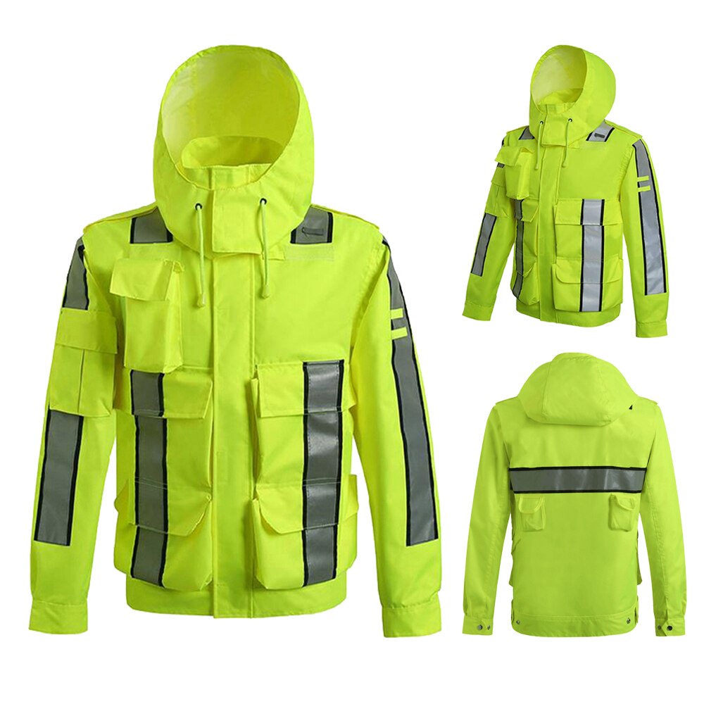 Hi-Viz High Visibility Waterproof Rain Jacket Safety Jacket Water Resistant Lightweight Rain Coat For Men Women