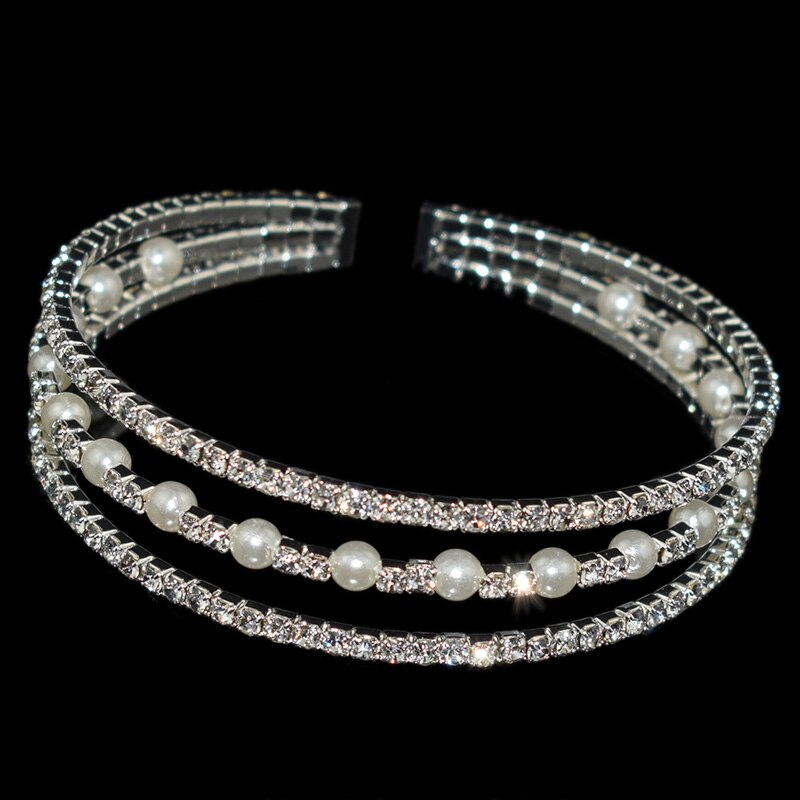 Crystal Parel Opening Armbanden Armbanden Voor Vrouwen Gold Verzilverd Stretching Armbanden Pulseras Mujer Sieraden: 1-Silver-3Row-pearl