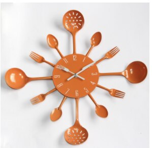 Cutlery Metal Kitchen Wall Clock Spoon Fork Quartz Wall Mounted Clocks Modern Decorative Horloge Murale: orange2