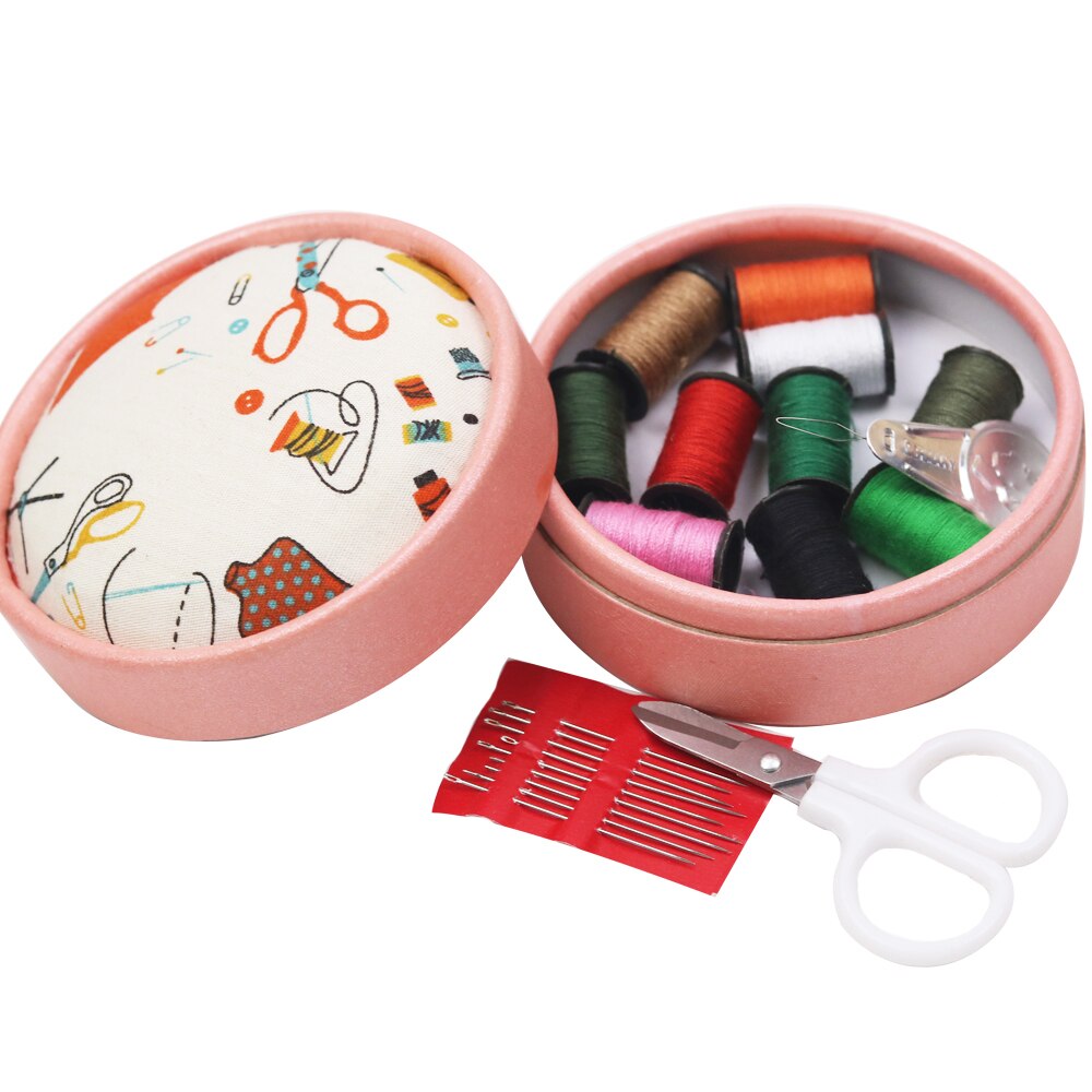 Portable Home Travel Sewing Kits Box Sewing Pattern Fabric Pincushion Needle Threader Threads Sewing Scissors Sewing Tools