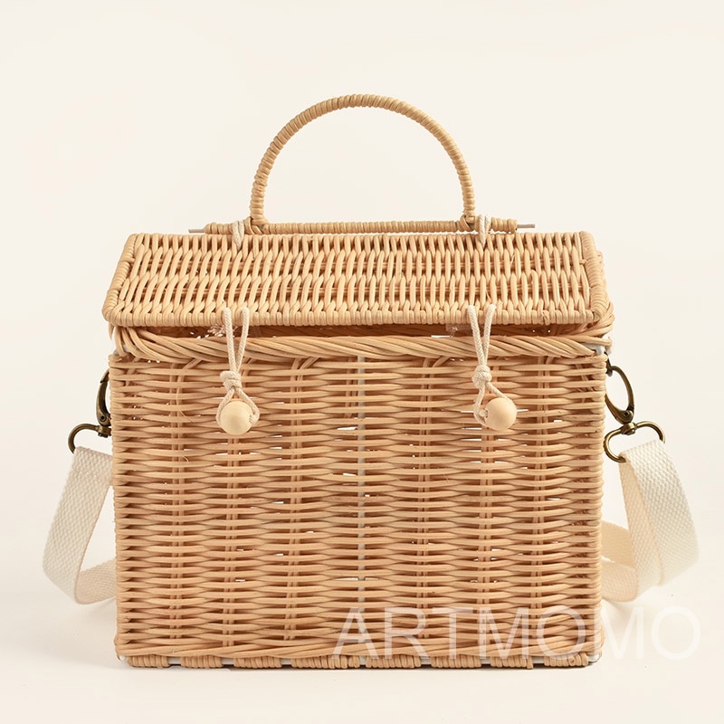 Creatieve Huis Vorm Rotan Vrouwen Handtassen Rieten Geweven Schouder Crossbody Tassen Grappige Zomer Strand Strozak Handgemaakte Reistas