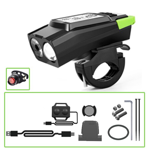 Campanello per bici anello elettronico avvisatori acustici faro per Computer 3 in 1 120DB accessori per biciclette con allarme ad aria forte: Green H2