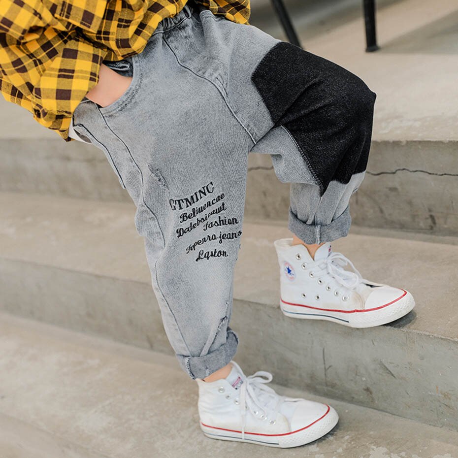 Big Boys Jeans Letter Kids Jeans Boys Autumn Kid's Jeans Casual Style Patchwork Children's Clothing