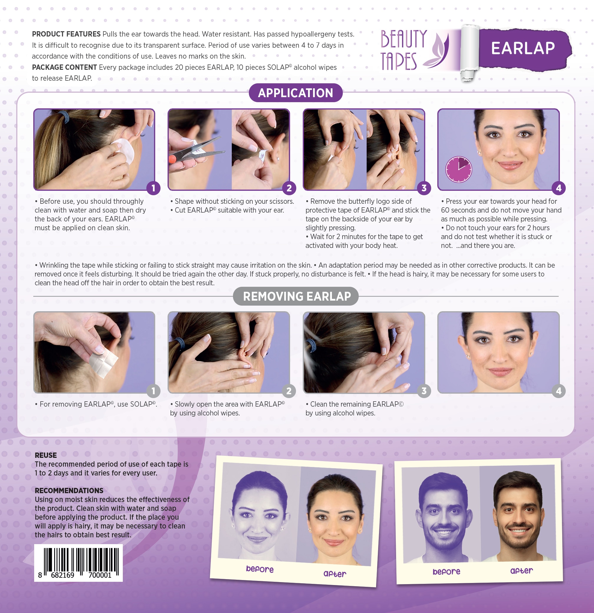 EARLAP Ear Corrector Tapes for Protruding Ears . Suitable for newborns and adults. Otostick. Arrilis Best Ear Corrector