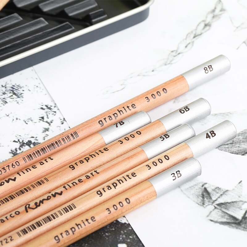 12pcs Marco Raffine Standard Pencils Sketching Pencil Tin Box Graphite Core Wooden Pencil Art Set Student Artist