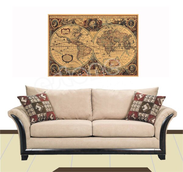 71x50cm Old World Globe Map Matte Brown Paper Post... – Vicedeal