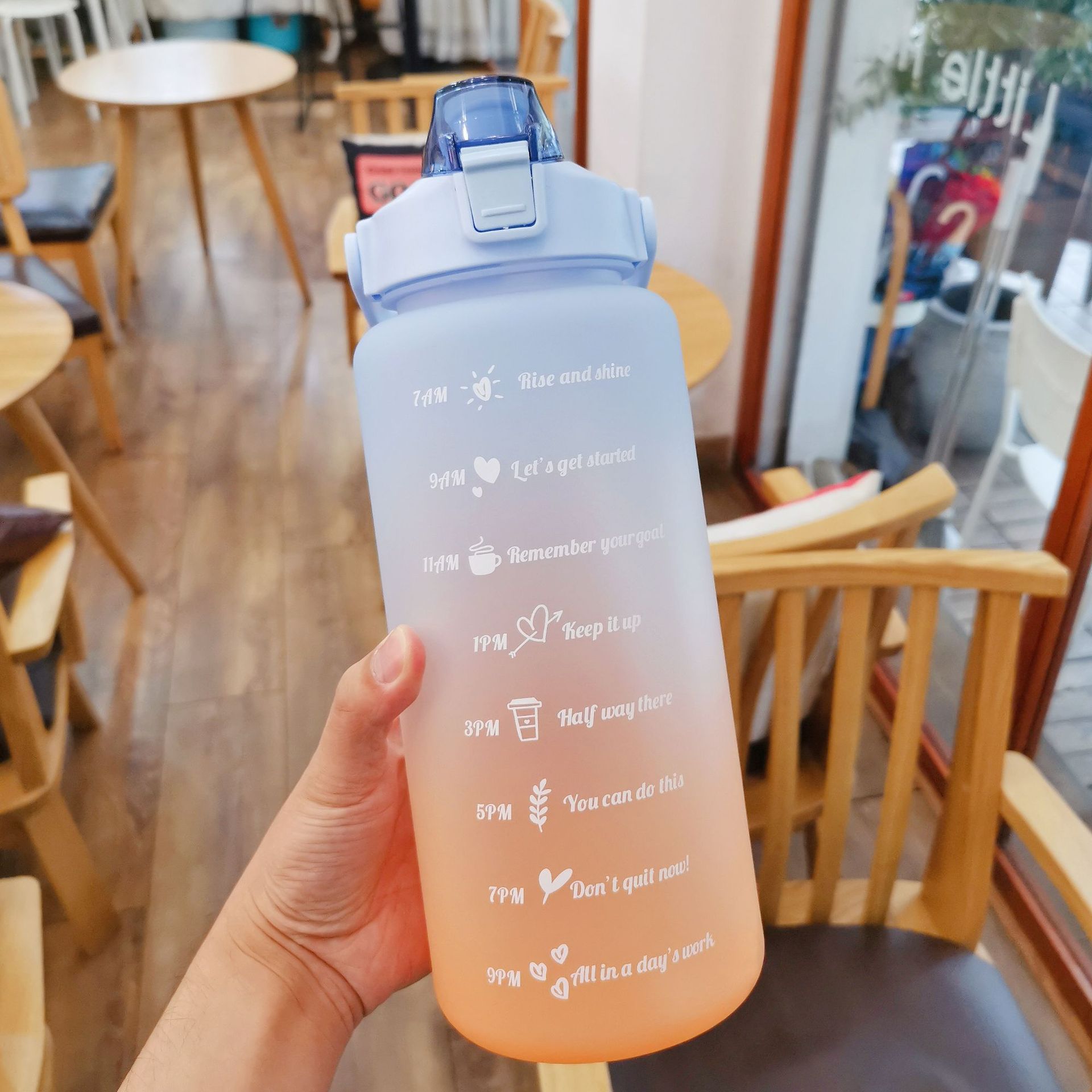 Botella de agua de 2L, botella de agua motivacional con marcador de tiempo y capacidad, taza de agua deportiva sin BPA, Fitness, gimnasio, ejercicio para correr: Verde claro